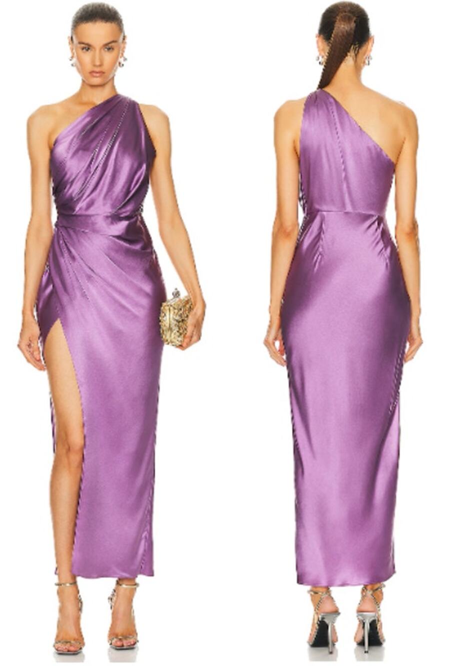 NWT The Sei Satin Asymmetrical Draped One Shoulder Maxi Dress Amethyst Women's 4